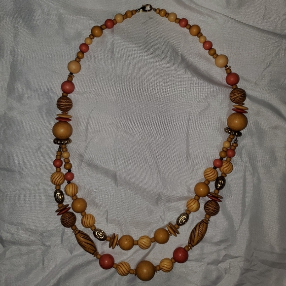 💸 5 for $20 | Warm Tone Multicolored Wooden Beaded Necklace - Picture 6 of 7